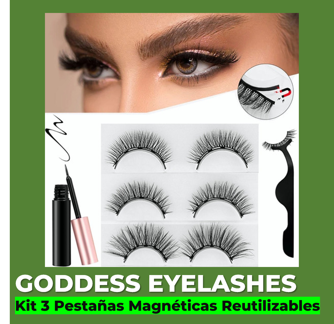 Set 3 Pestañas Magnéticas Reutilizables ★ GODDESS EYELASHES